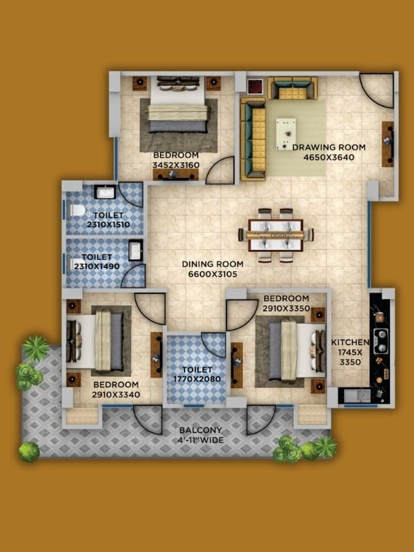 Dream Galaxy 2 BHK Large Floor Plan